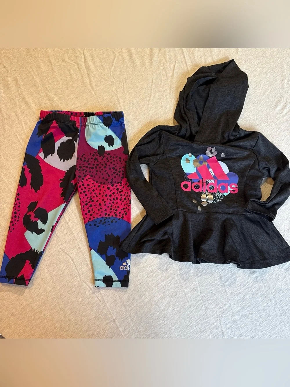 adidas Black Hooded Top with Pink & Blue Printed Leggings